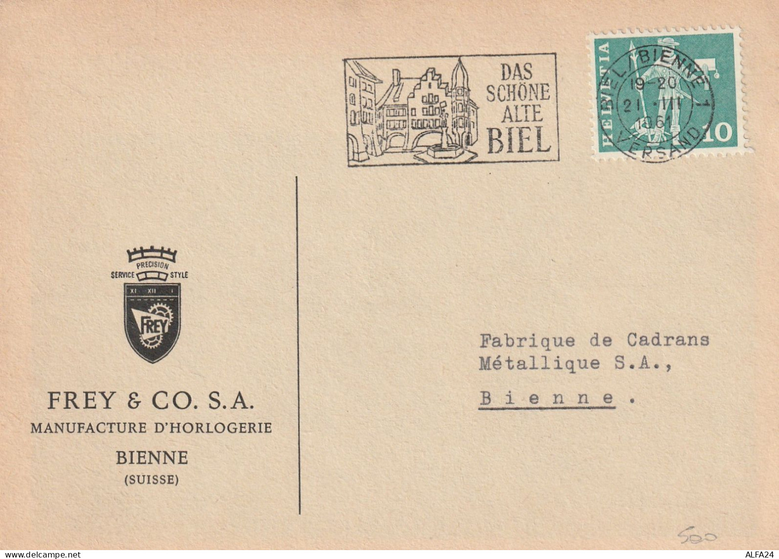 CARTOLINA POSTALE 1961 SVIZZERA 10 TIMBRO BIEL  (XT3042 - Briefe U. Dokumente