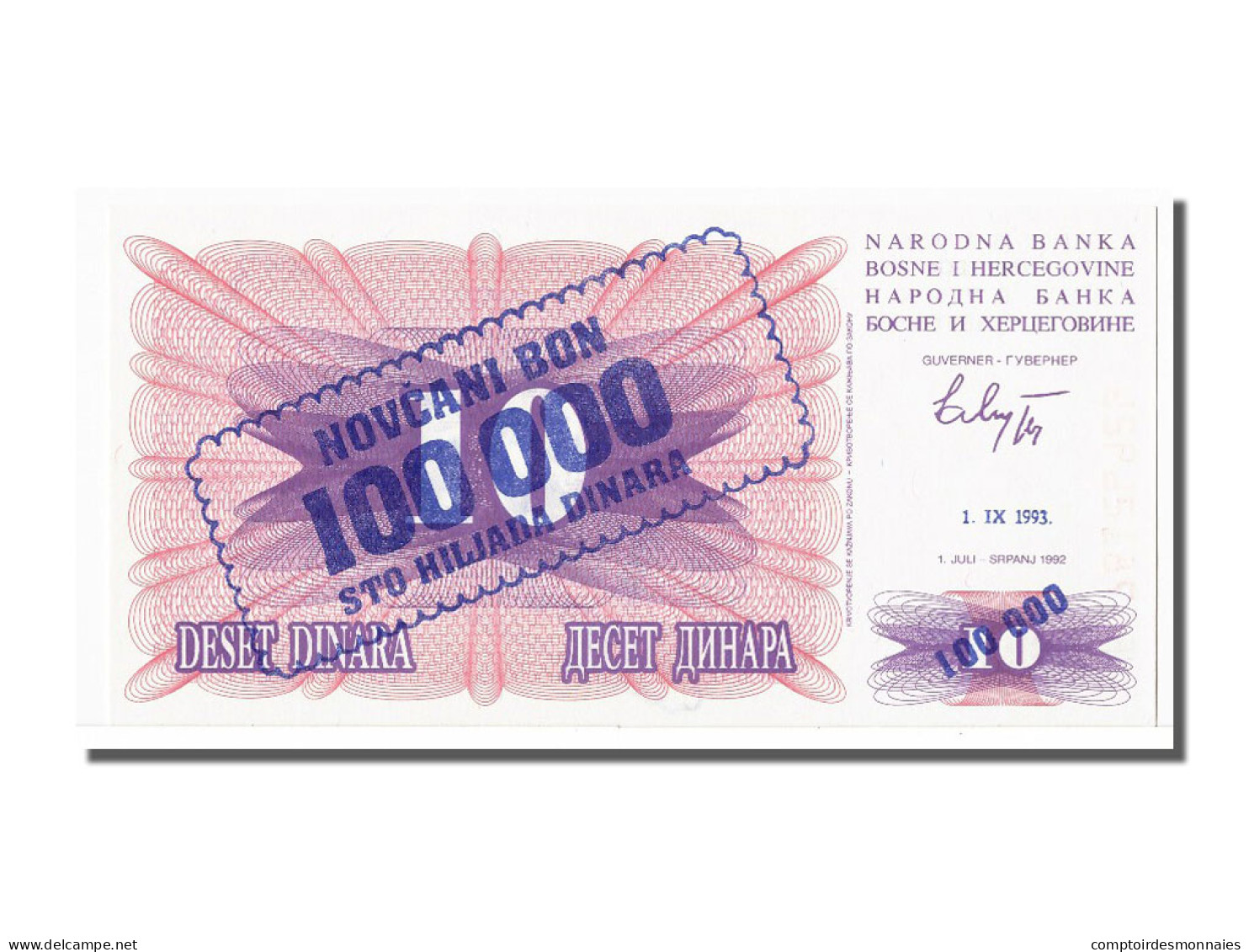 Billet, Bosnia - Herzegovina, 100,000 Dinara, 1993, 1993-09-01, NEUF - Bosnie-Herzegovine