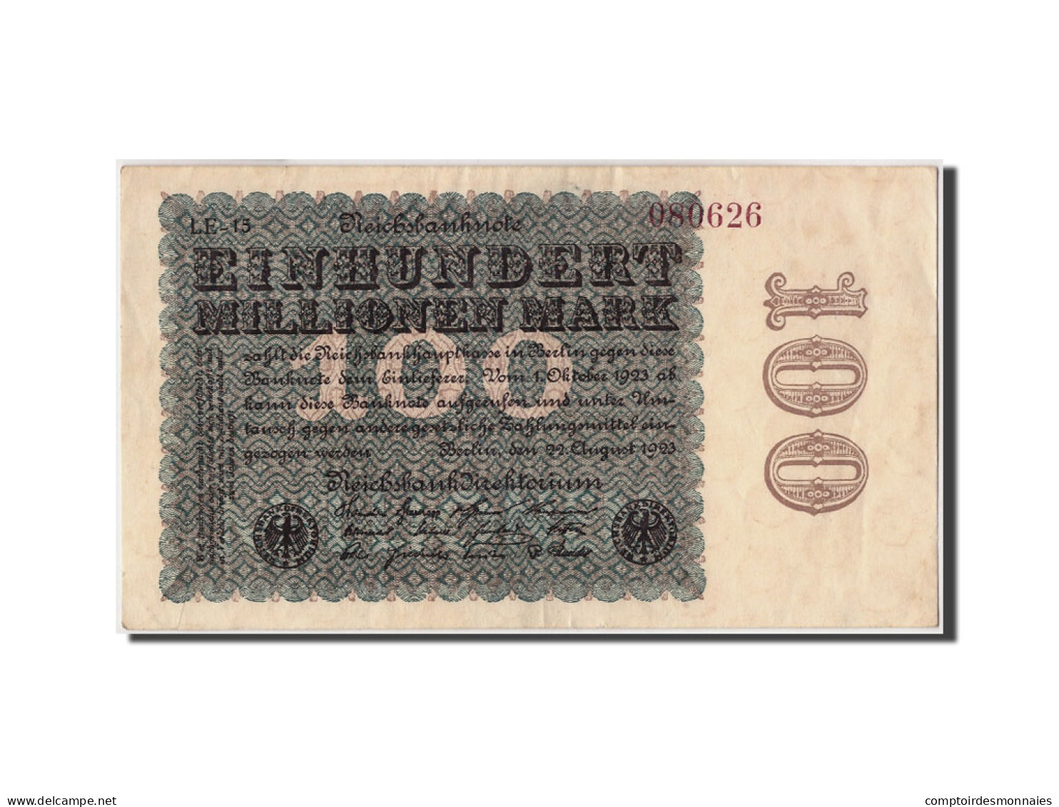 Billet, Allemagne, 100 Millionen Mark, 1923, 1923-08-22, TTB+ - 100 Mio. Mark