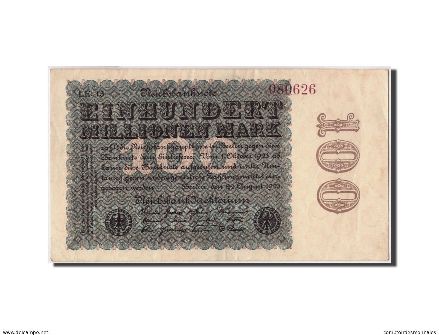 Billet, Allemagne, 100 Millionen Mark, 1923, 1923-08-22, TTB+ - 100 Miljoen Mark