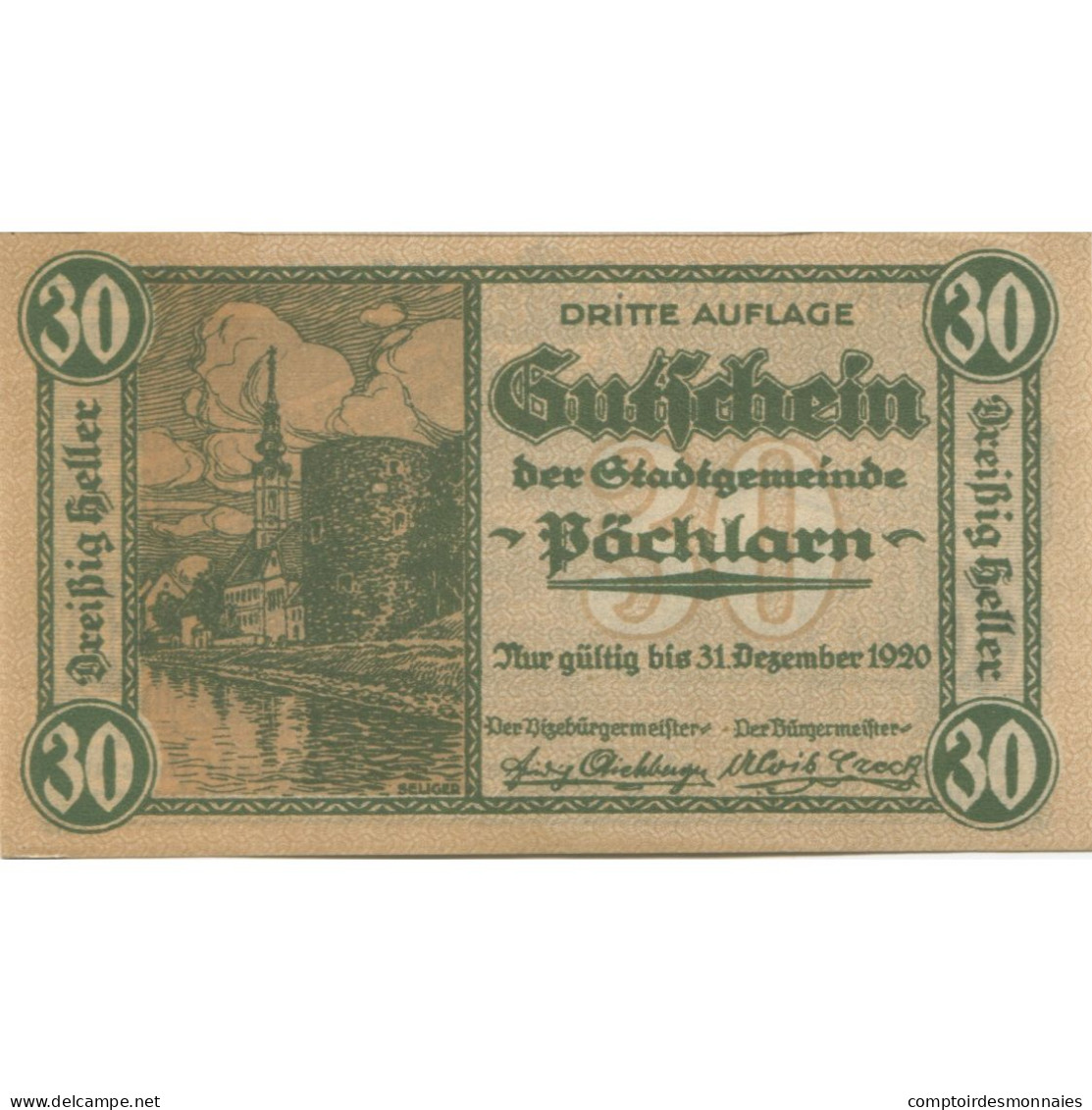 Billet, Autriche, Pochlarn, 30 Heller, Château 1920-12-31, SPL Mehl:FS 755II - Autriche