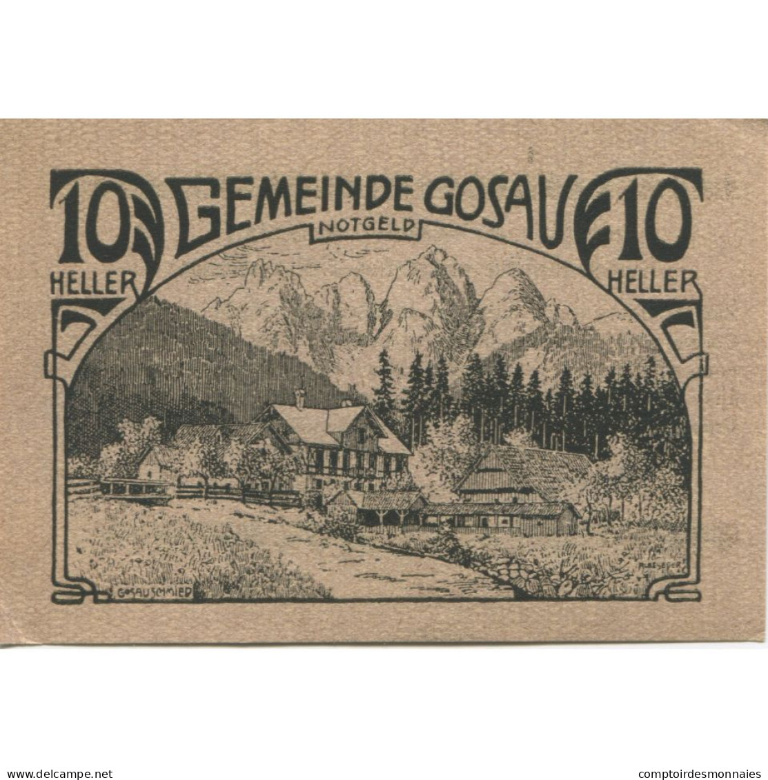 Billet, Autriche, Gosau, 10 Heller, Chalet, 1920, SPL, Mehl:FS 251 - Autriche