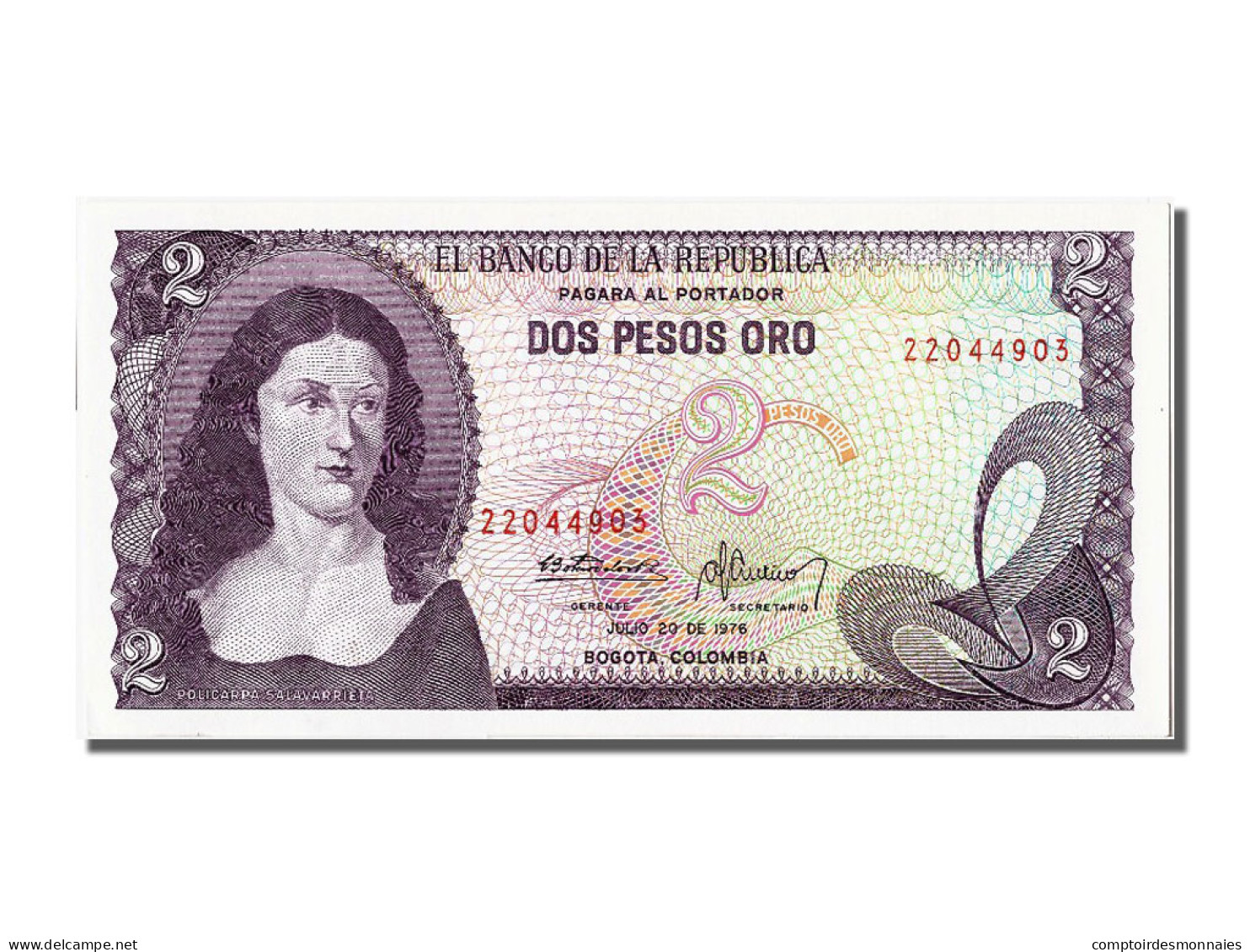 Billet, Colombie, 2 Pesos Oro, 1976, 1976-06-20, NEUF - Kolumbien