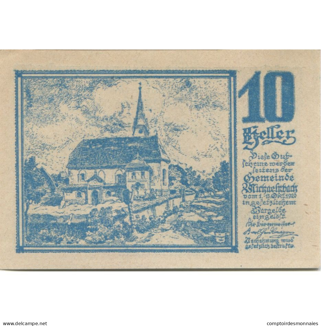 Billet, Autriche, Michaelnbach, 10 Heller, Paysage 1920-10-15, SPL Mehl:FS 611 - Austria