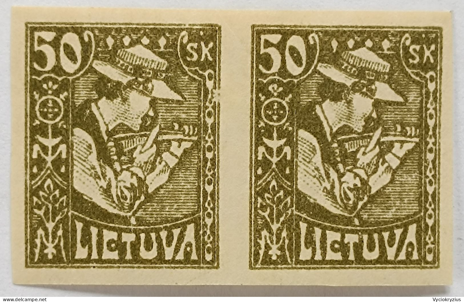 LITHUANIA LIETUVA 1921 50 Sk Imperf. Pair (no Gum) - Litauen