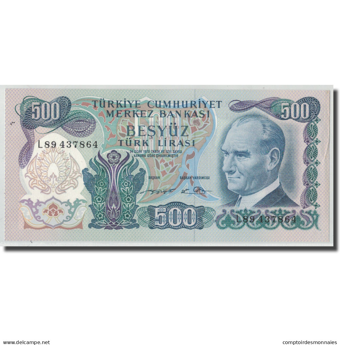 Billet, Turquie, 500 Lira, L.1970, 1970-01-14, KM:190, SPL - Türkei