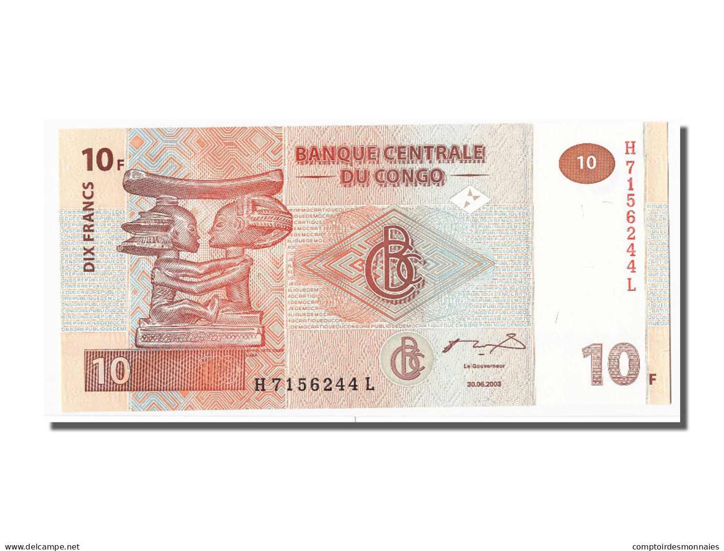 Billet, Congo Democratic Republic, 10 Francs, 2003, 2003-06-30, NEUF - República Democrática Del Congo & Zaire