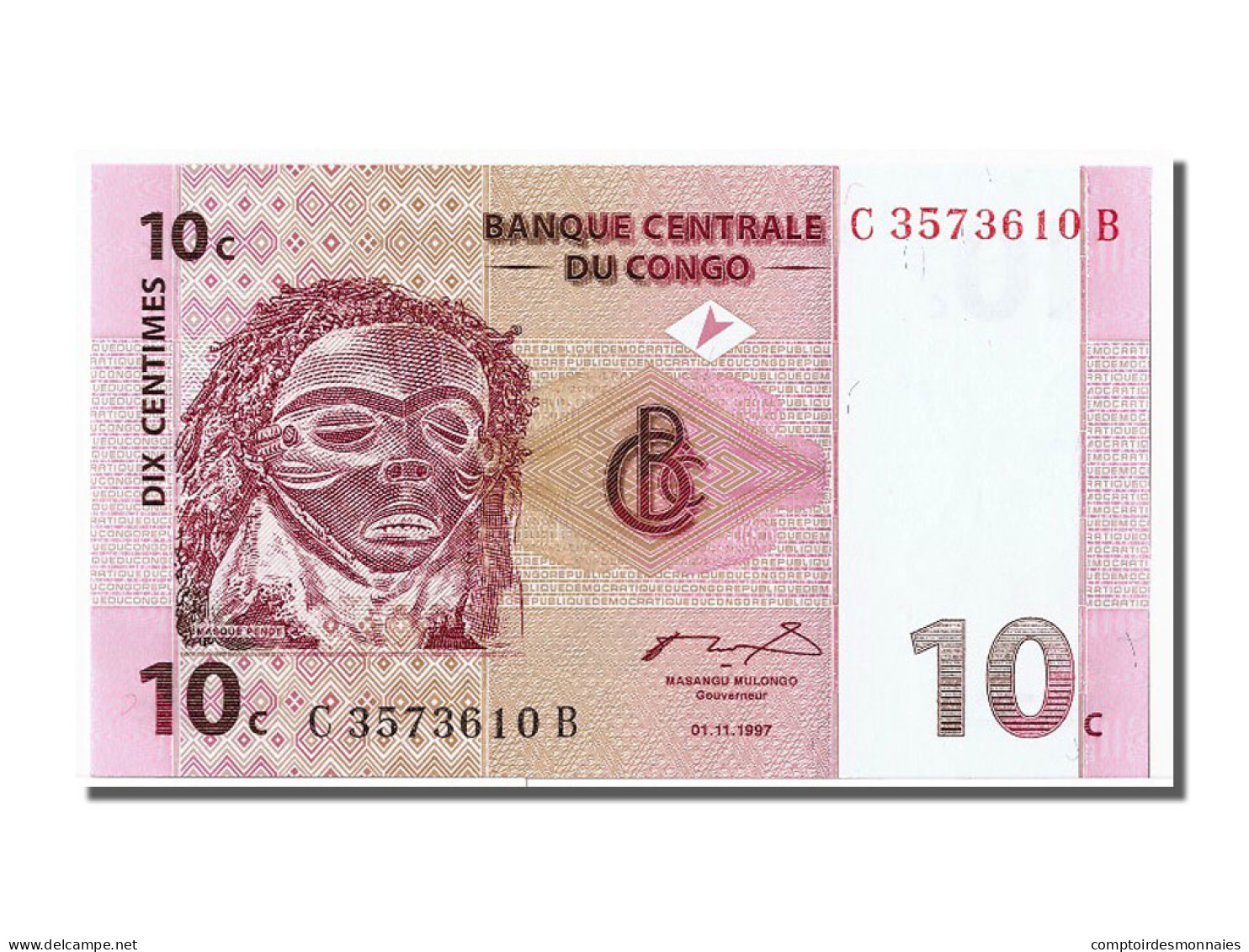 Billet, Congo Democratic Republic, 10 Centimes, 1997, 1997-11-01, NEUF - République Démocratique Du Congo & Zaïre