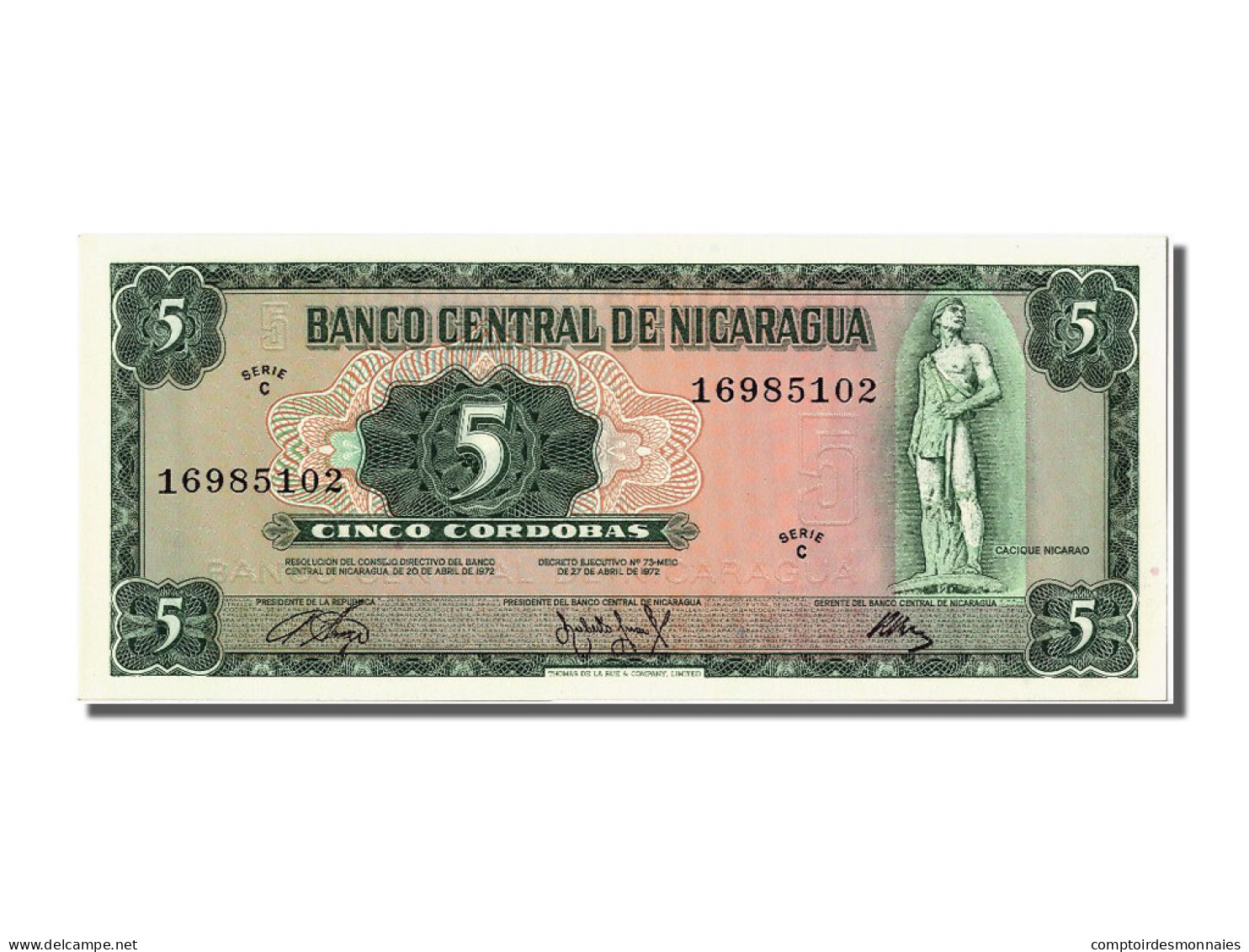 Billet, Nicaragua, 5 Cordobas, 1972, NEUF - Nicaragua