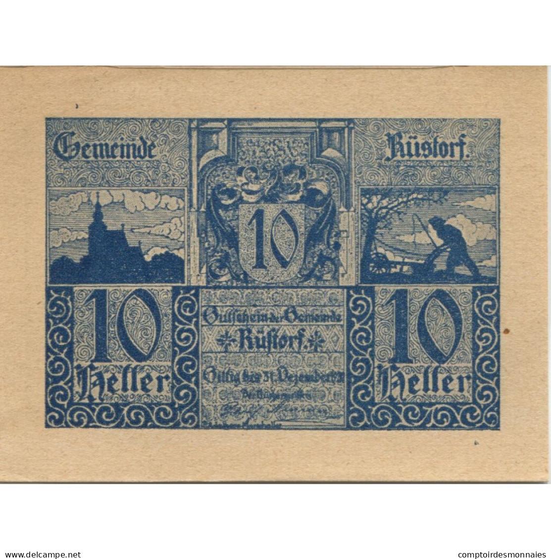 Billet, Autriche, Rustorf, 10 Heller, Blason 1920-12-31, SPL, Mehl:FS 856a - Austria