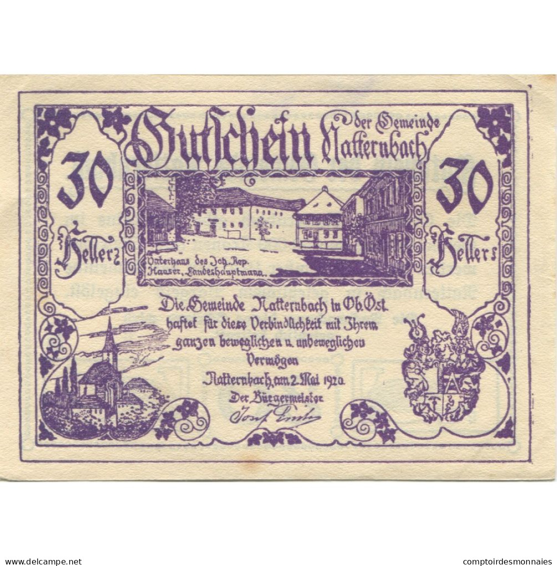 Billet, Autriche, Natternbach, 30 Heller, Place 1920-12-31, SUP, Mehl:FS 643 - Austria