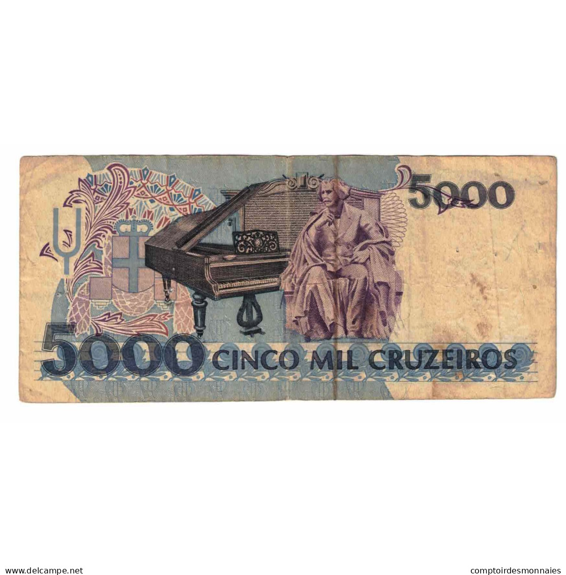 Billet, Brésil, 5000 Cruzeiros, Undated (1990), KM:232a, TB - Brazilië