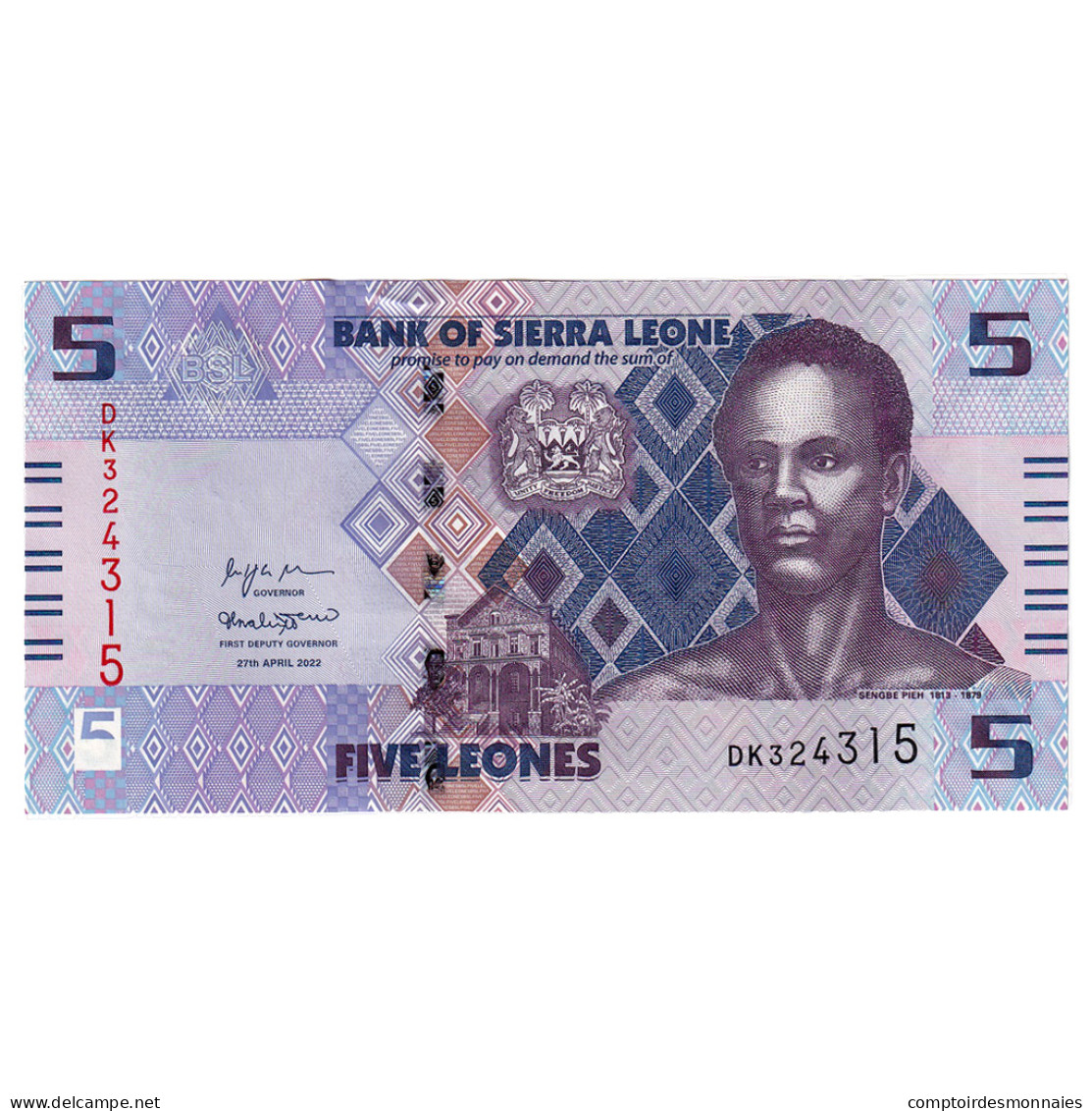 Billet, Sierra Leone, 5 Leones, 2022, 2022-04-27, NEUF - Sierra Leone