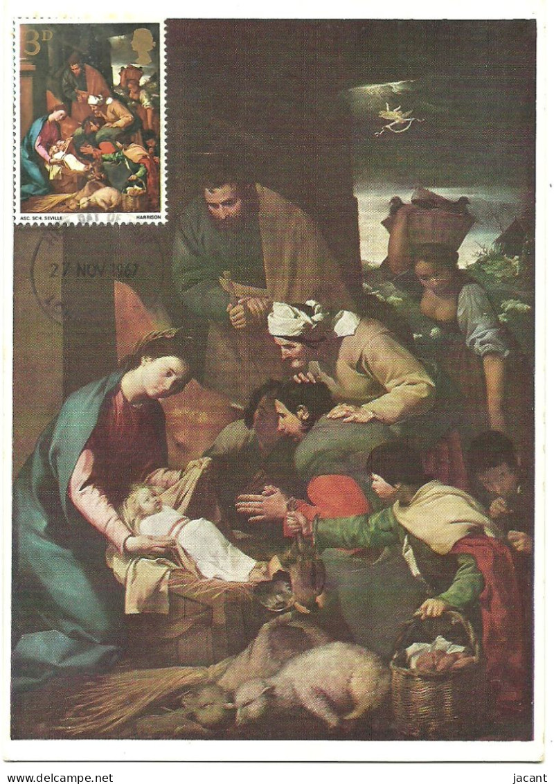 Carte Maximum - Grande Bretagne - School Of Sevilla Sec XVII - La Adoracion De Los Pastores - Adoration Des Bergers - Maximumkaarten