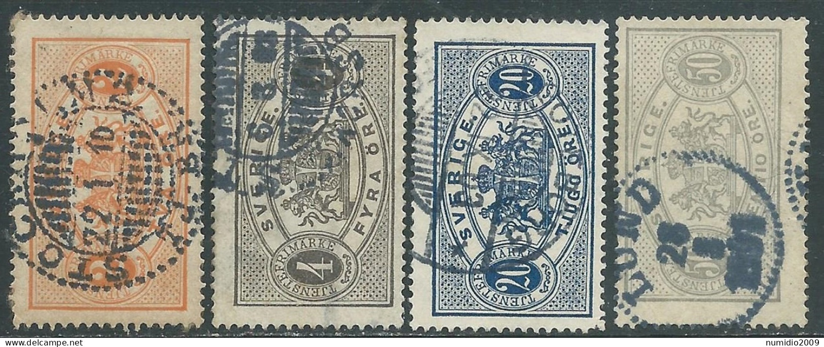 1891-93 SVEZIA USATO FRANCOBOLLI DI SERVIZIO 4 VALORI - RB24 - Servizio