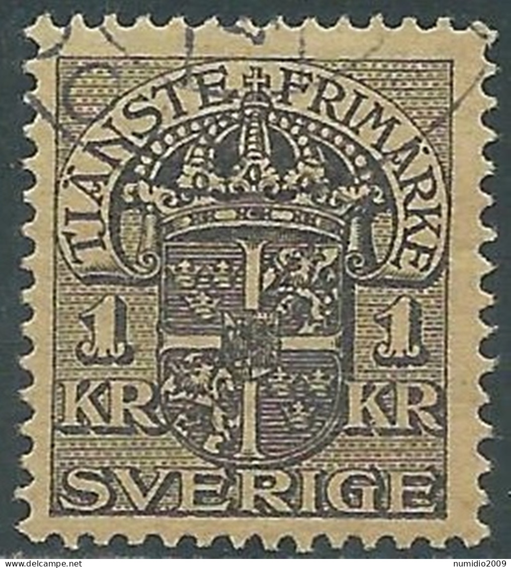 1910-14 SVEZIA USATO FRANCOBOLLI DI SERVIZIO STEMMA CON CORONA 1 K - RB18-3 - Dienstmarken