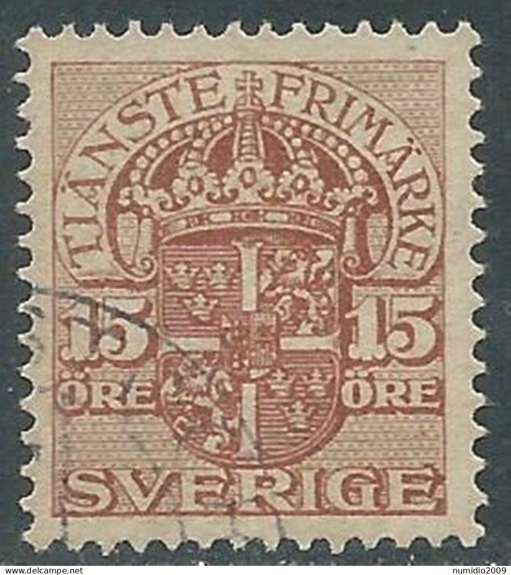 1911-19 SVEZIA USATO FRANCOBOLLI DI SERVIZIO STEMMA CON CORONA 15 ORE - RB18-5 - Oficiales
