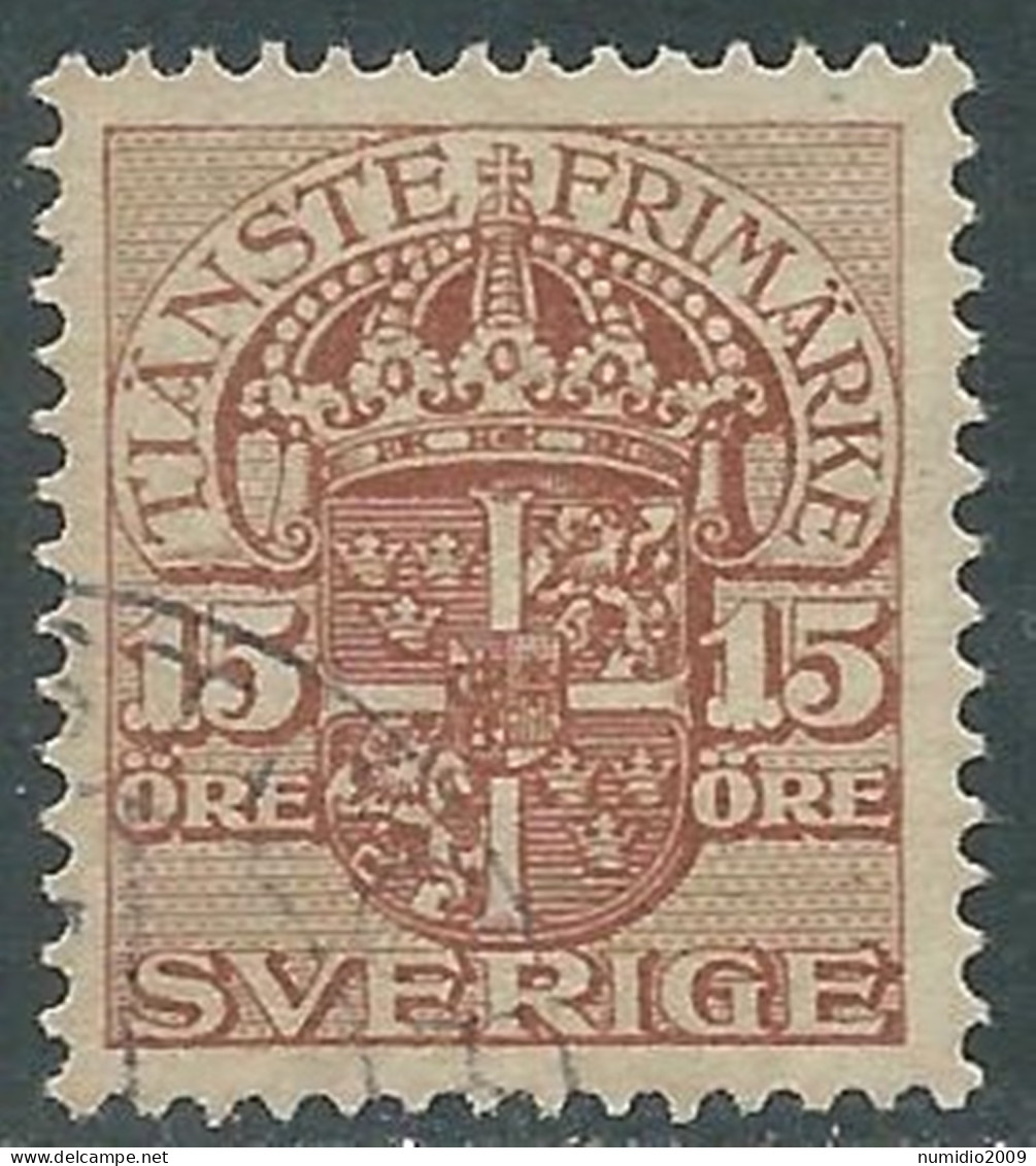 1911-19 SVEZIA USATO FRANCOBOLLI DI SERVIZIO STEMMA CON CORONA 15 ORE - RB18-5 - Service