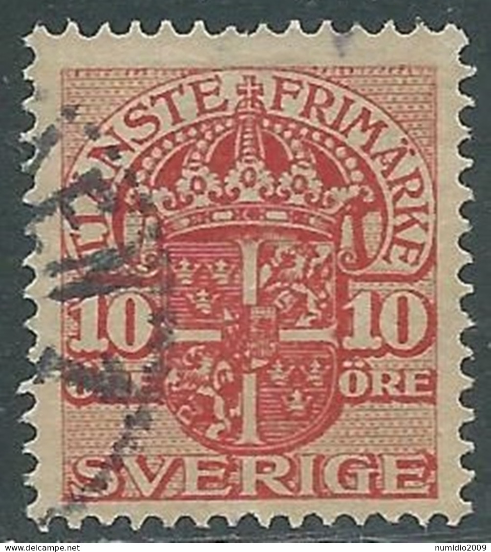 1911-19 SVEZIA USATO FRANCOBOLLI DI SERVIZIO STEMMA CON CORONA 10 ORE - RB18-5 - Dienstmarken