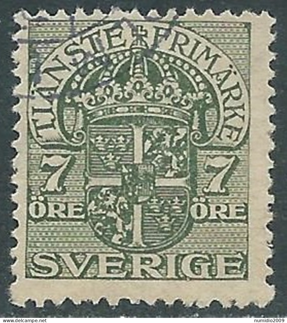 1911-19 SVEZIA USATO FRANCOBOLLI DI SERVIZIO STEMMA CON CORONA 7 ORE - RB18-5 - Dienstmarken