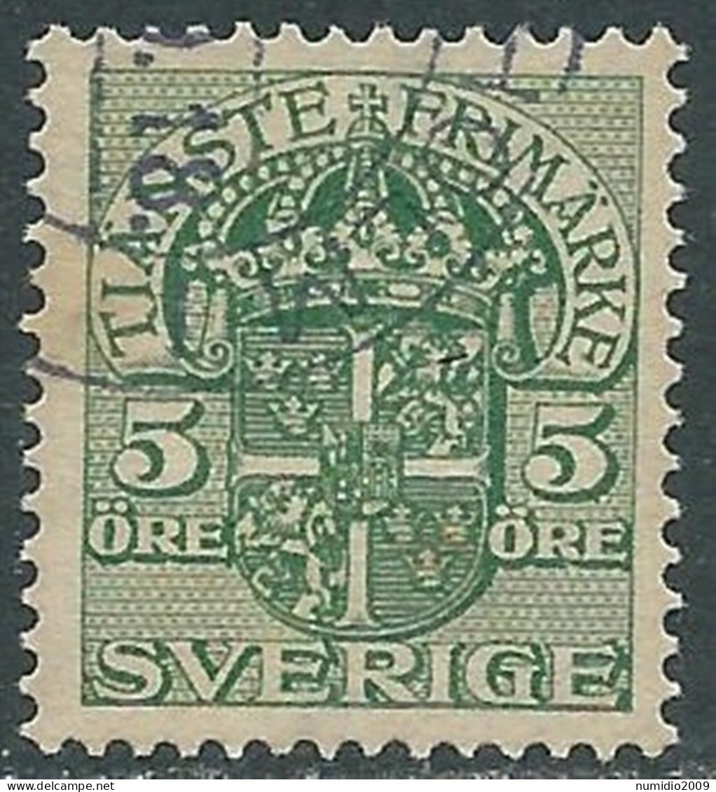1911-19 SVEZIA USATO FRANCOBOLLI DI SERVIZIO STEMMA CON CORONA 5 ORE - RB18-5 - Dienstmarken