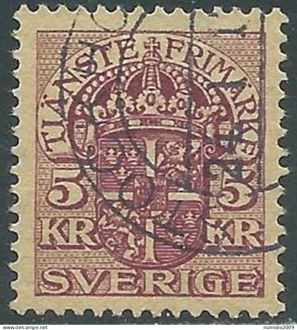 1910-14 SVEZIA USATO FRANCOBOLLI DI SERVIZIO STEMMA CON CORONA 5 K - RB18-3 - Service