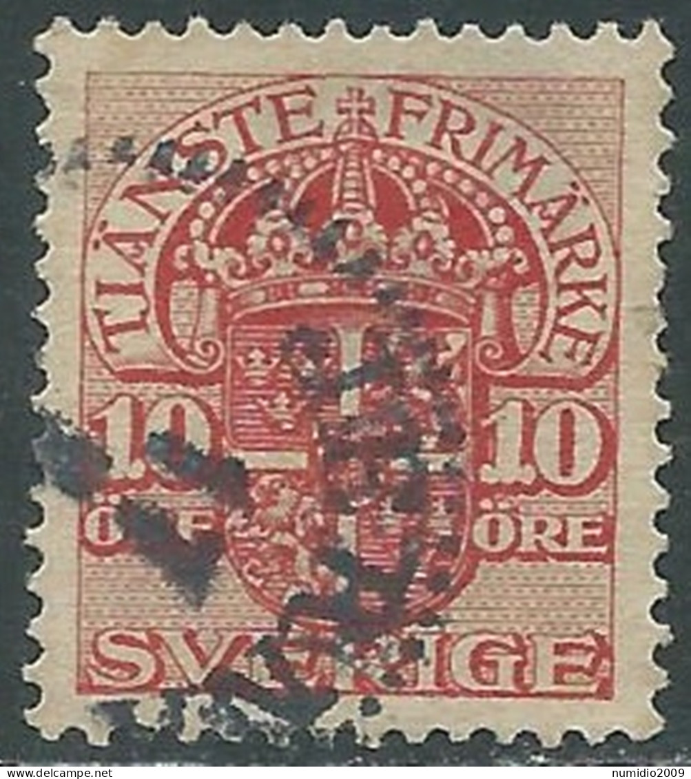 1910-14 SVEZIA USATO FRANCOBOLLI DI SERVIZIO STEMMA CON CORONA 10 ORE - RB18-3 - Dienstzegels