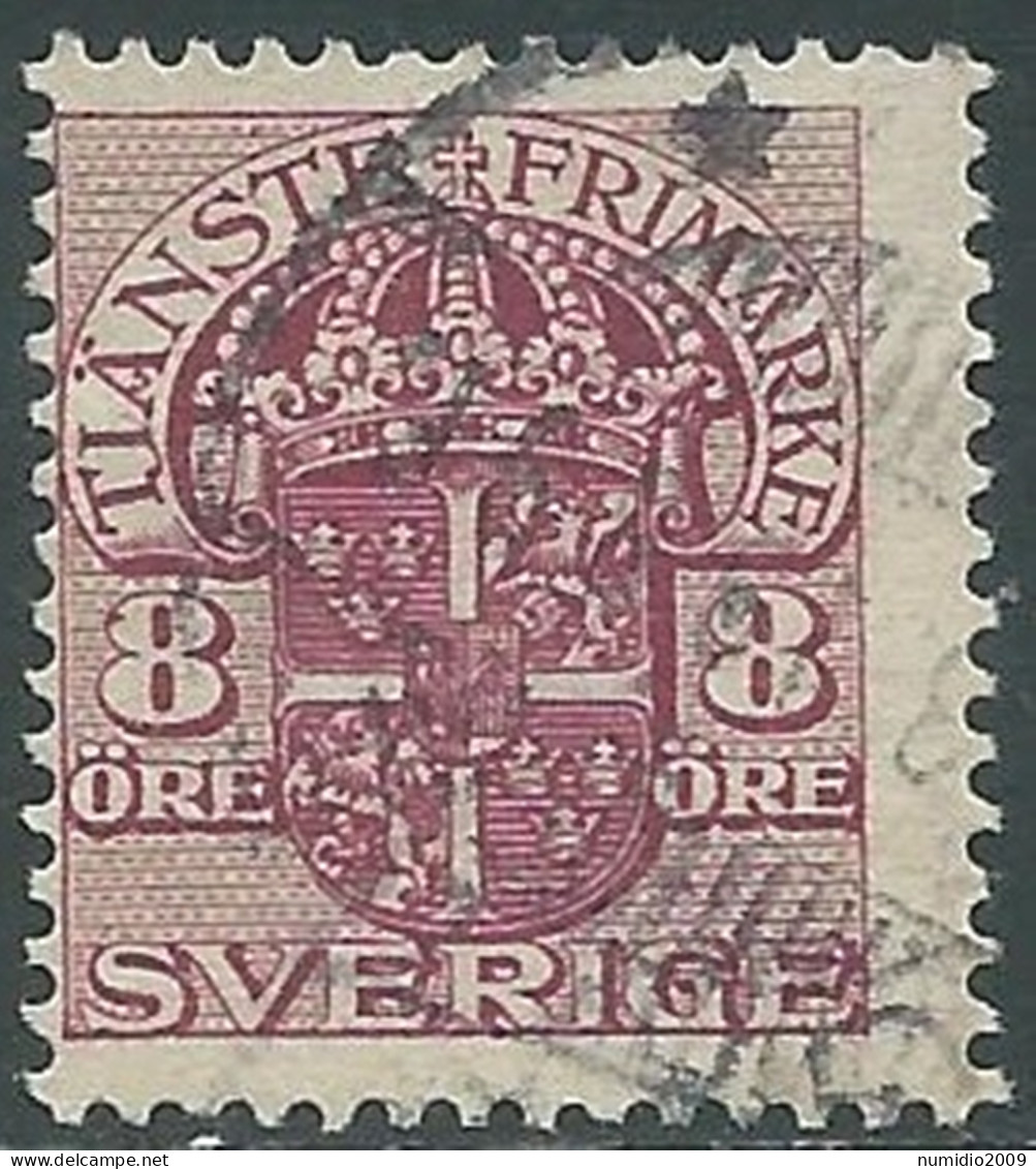 1910-14 SVEZIA USATO FRANCOBOLLI DI SERVIZIO STEMMA CON CORONA 8 ORE - RB18-3 - Oficiales