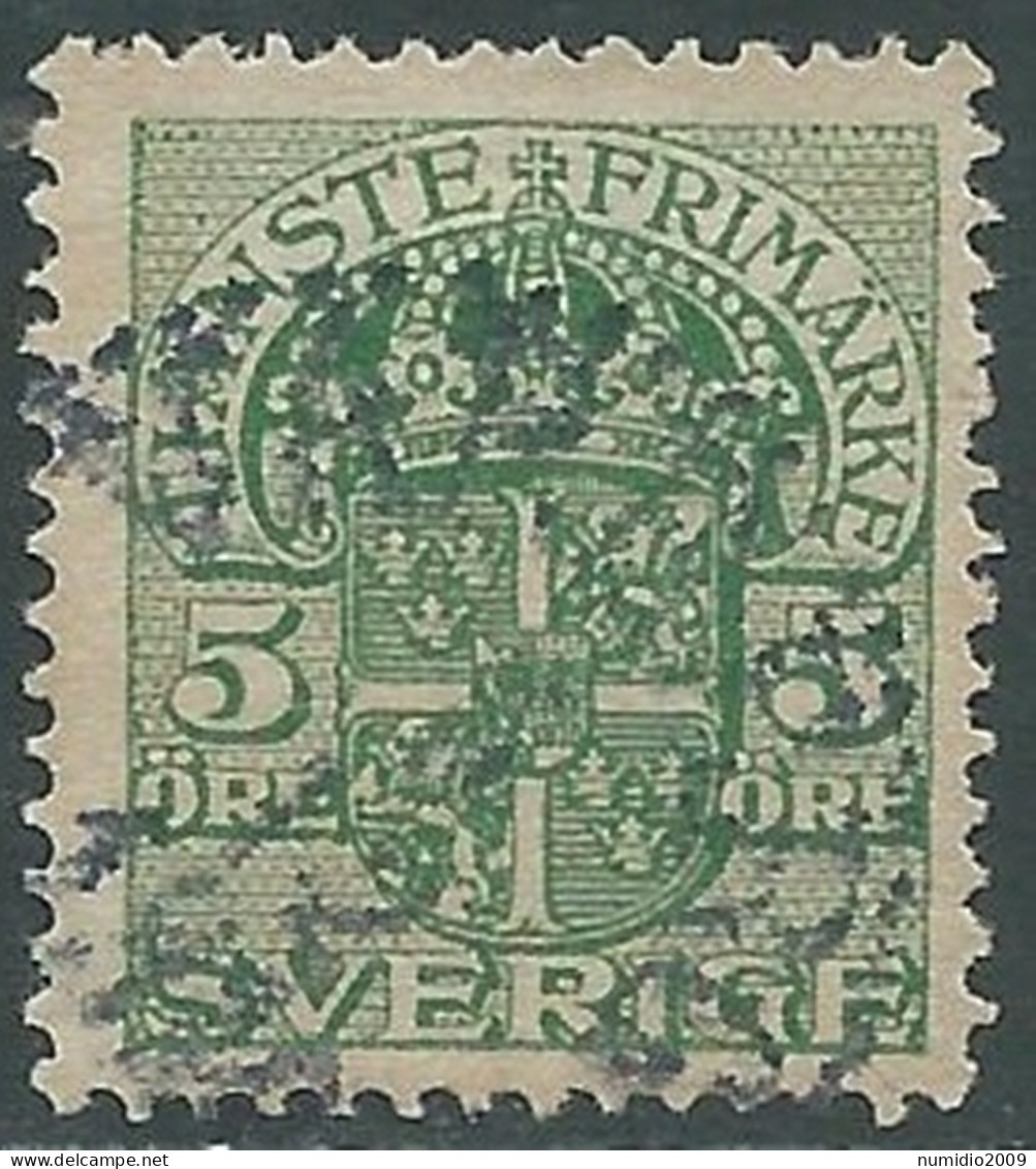 1910-14 SVEZIA USATO FRANCOBOLLI DI SERVIZIO STEMMA CON CORONA 5 ORE - RB18-3 - Dienstzegels