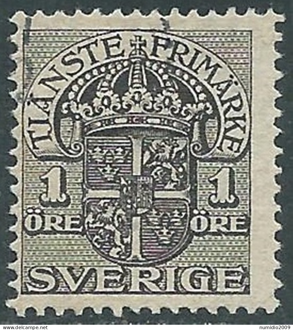 1910-14 SVEZIA USATO FRANCOBOLLI DI SERVIZIO STEMMA CON CORONA 1 ORE - RB18-3 - Dienstzegels