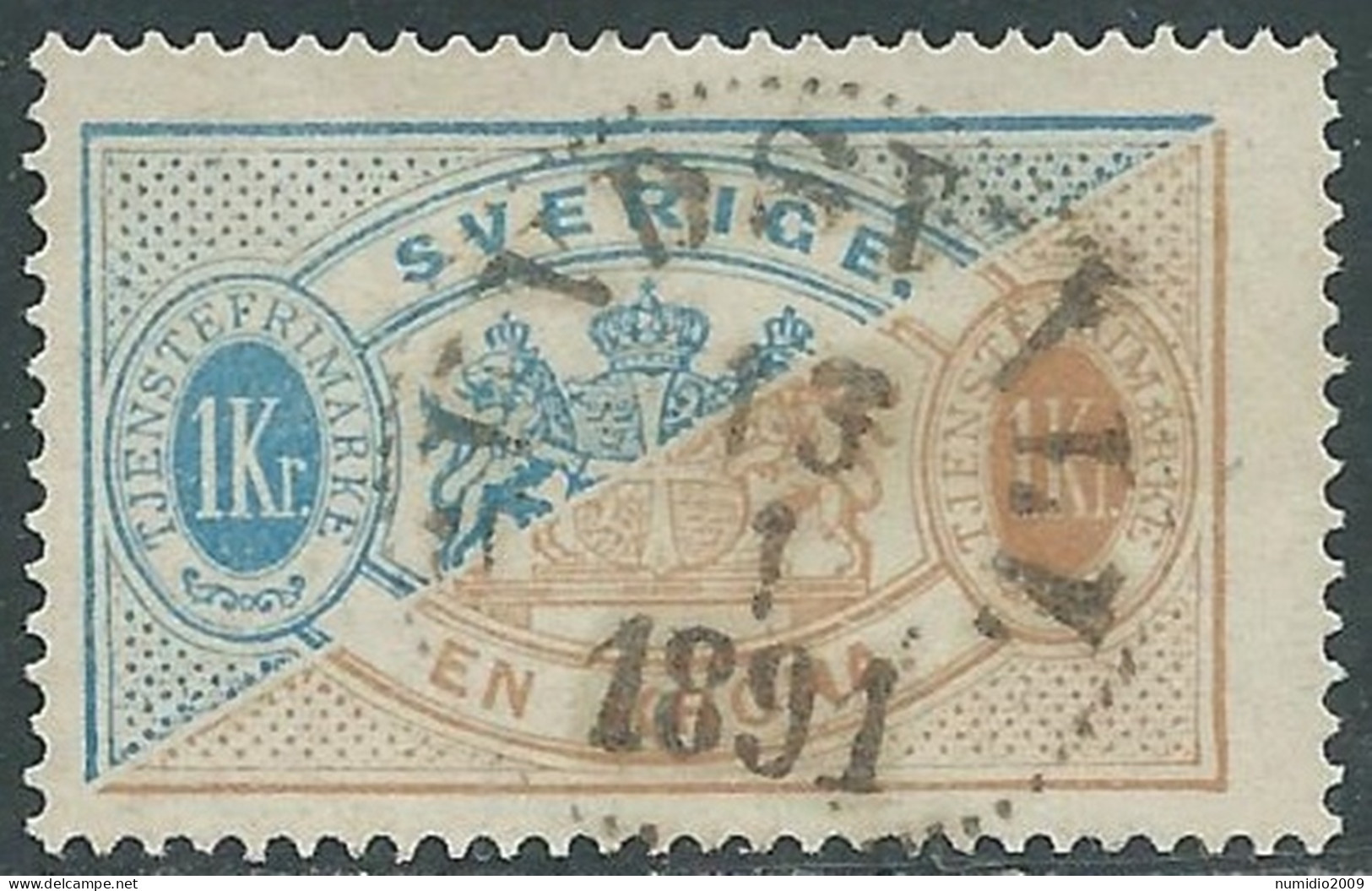 1874-96 SVEZIA USATO FRANCOBOLLI DI SERVIZIO 1 K D. 13 - RB24-2 - Dienstzegels