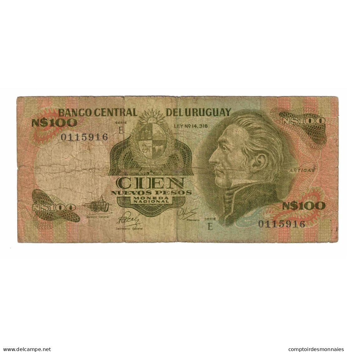 Billet, Uruguay, 100 Nuevos Pesos, Undated (1985), KM:62c, B - Uruguay