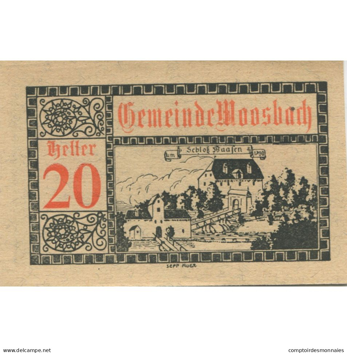 Billet, Autriche, Moosbach, 20 Heller, Eglise 1920-12-31, SPL, Mehl:FS 628a - Oesterreich