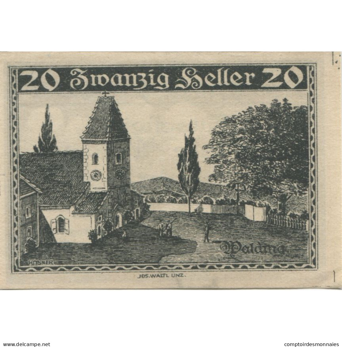 Billet, Autriche, Walding, 20 Heller, Eglise 1920-12-31, SPL, Mehl:FS 1132a - Austria