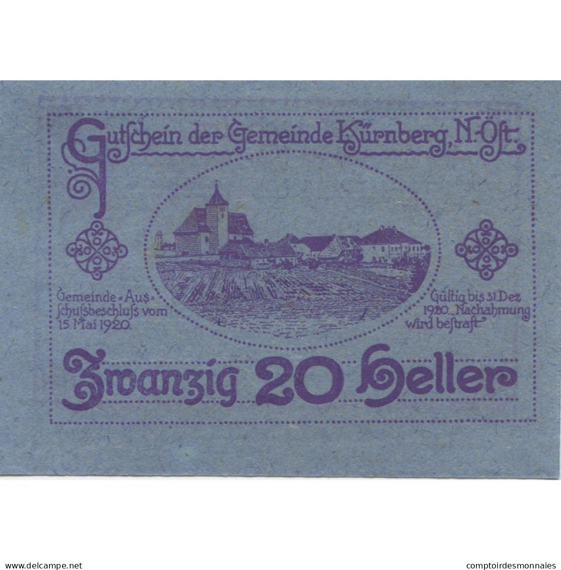 Billet, Autriche, Kürnberg, 20 Heller, Village, 1920, SPL, Mehl:FS 490a - Autriche