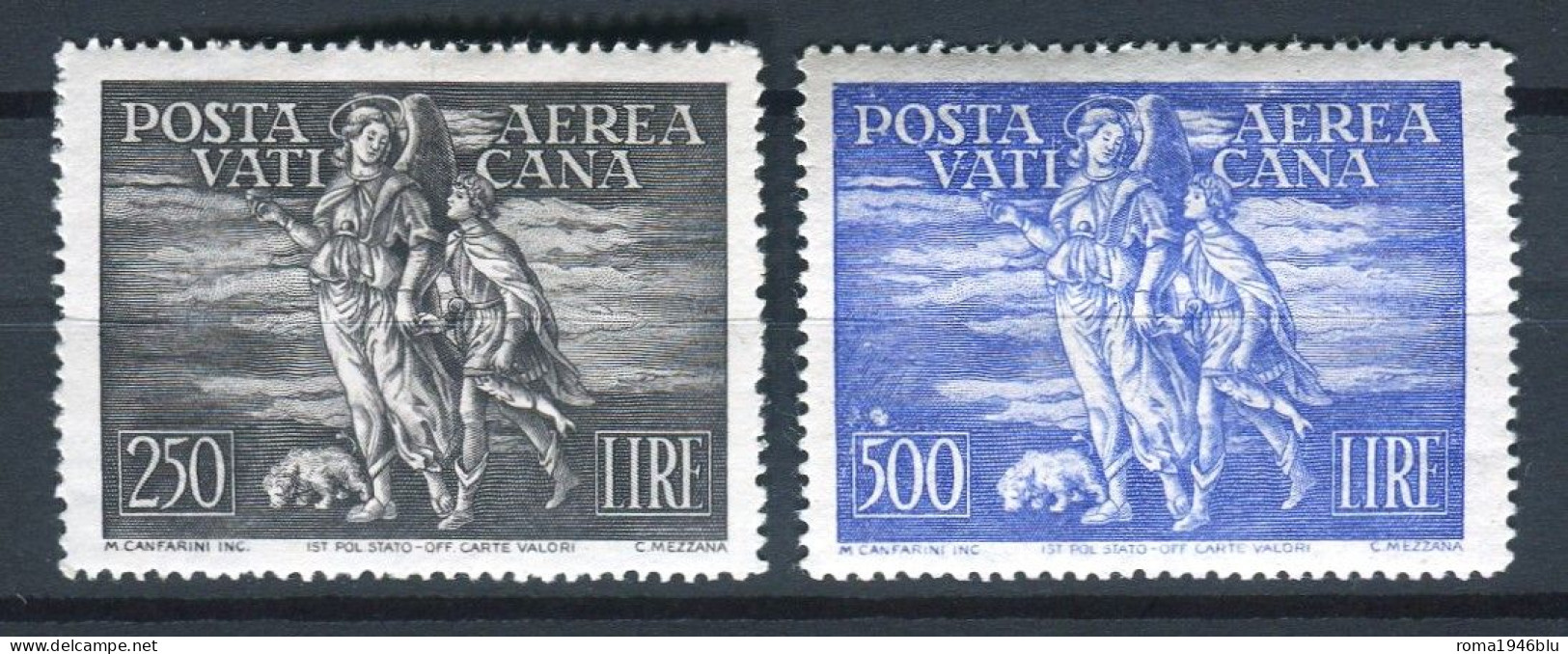 VATICANO 1948 TOBIA 2 VALORI ** MNH CENTRATI CERT. DIENA - Airmail