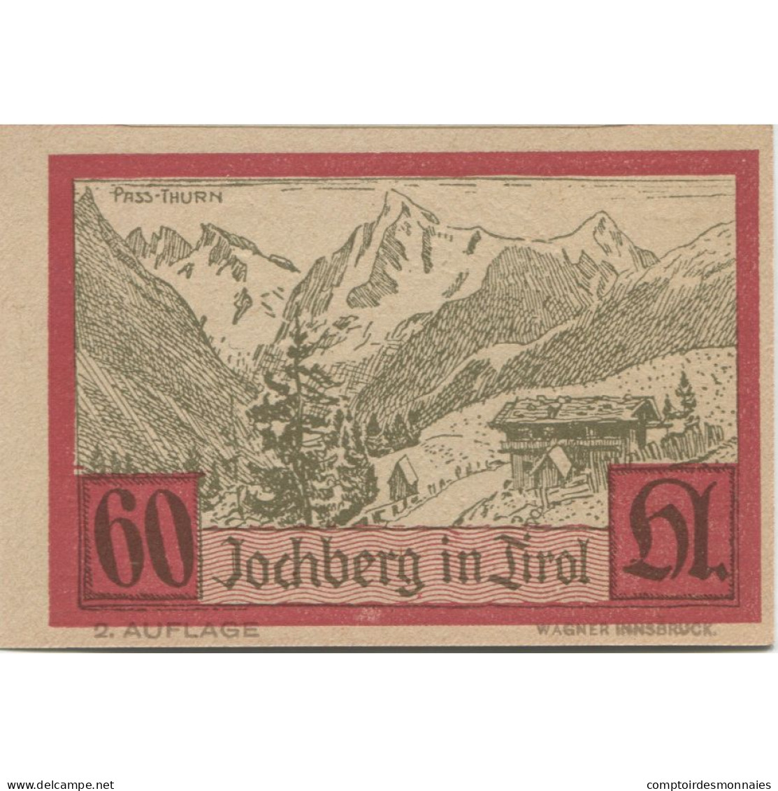 Billet, Autriche, Jochberg, 60 Heller, Chalet 1921-01-31, SPL, Mehl:FS 419a - Autriche