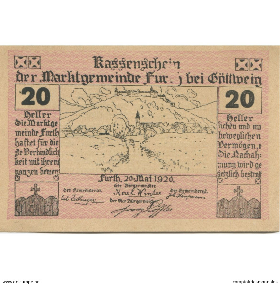 Billet, Autriche, Furth, 20 Heller, Paysage, 1920, 1920-09-30, SPL, Mehl:FS 214c - Autriche
