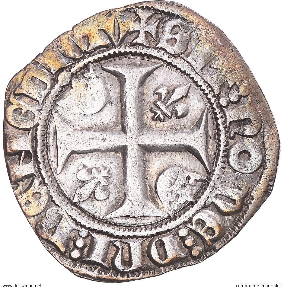 Monnaie, France, Charles VI, Blanc Guénar, 1380-1422, Tournai, TTB, Billon - 1380-1422 Carlos VI El Bien Amado