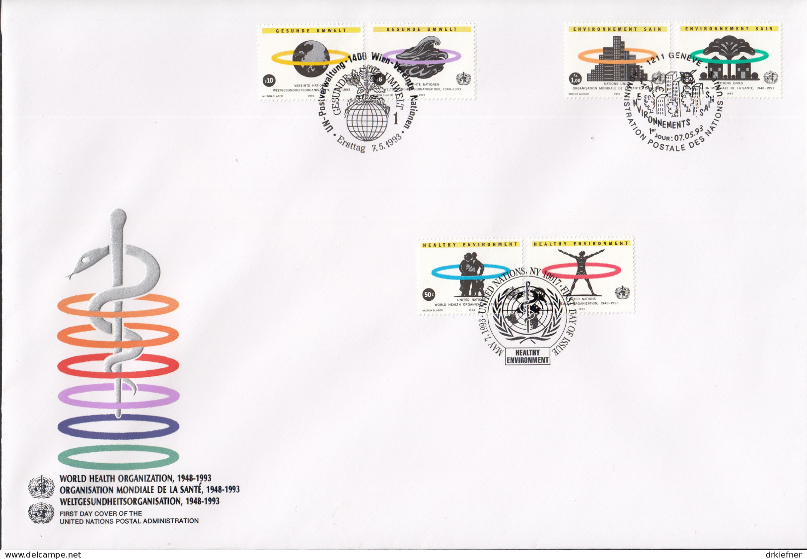 UNO NEW YORK  Trio-FDC 8, 45 Jahre WHO, 1993 - FDC