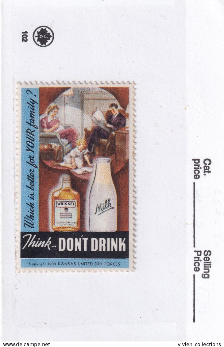 Vignette Lute Contre L'alcoolisme Pour Votre Famille Buvez Du Lait Pas Du Whisky états Unis Kansas United Dry Forces - Vinos Y Alcoholes