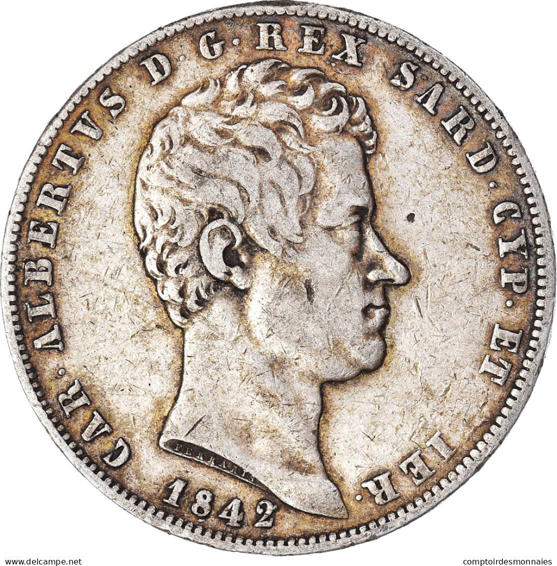 Monnaie, États Italiens, SARDINIA, Carlo Alberto, 5 Lire, 1842, Genoa, TB+ - Piemonte-Sardinië- Italiaanse Savoie