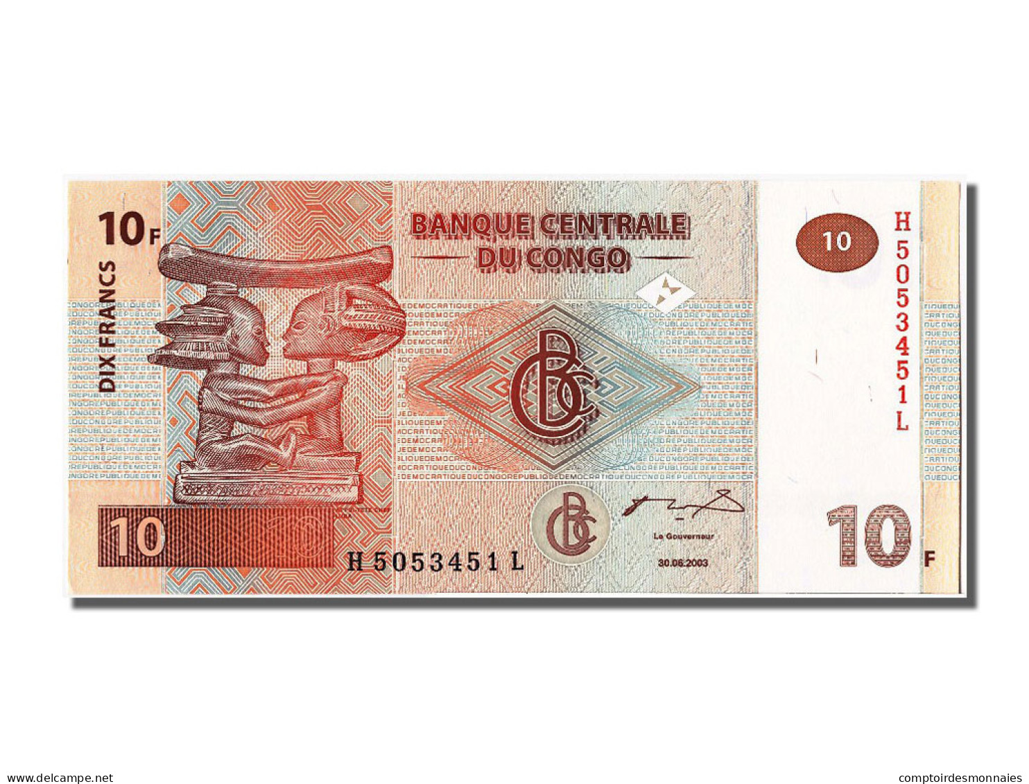 Billet, Congo Democratic Republic, 10 Francs, 2003, 2003-06-30, NEUF - République Démocratique Du Congo & Zaïre