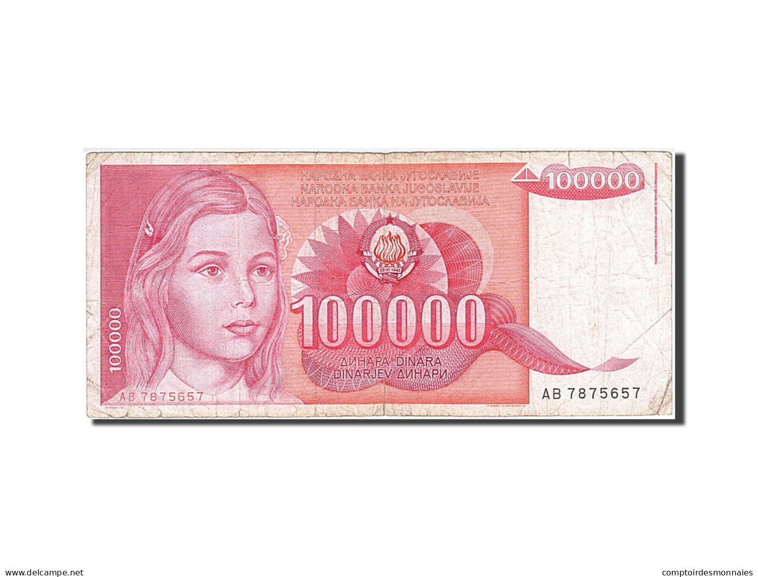 Billet, Yougoslavie, 100,000 Dinara, 1989, 1989-05-01, TB - Jugoslavia