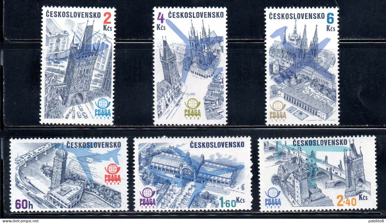 CZECHOSLOVAKIA CECOSLOVACCHIA 1976 AIR POST MAIL AIRMAIL PRAGA 78 INTERNATIONAL EXHIBITION STAMP COMPLETE SET SERIE MNH - Poste Aérienne