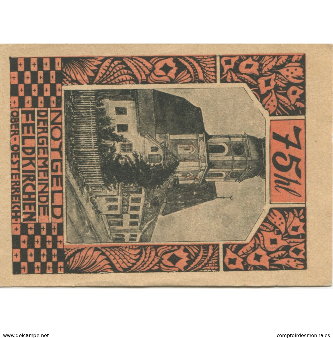 Billet, Autriche, Feldkirchen, 75 Heller, Eglise 1921-03-15, SPL, Mehl:FS 196a - Oesterreich