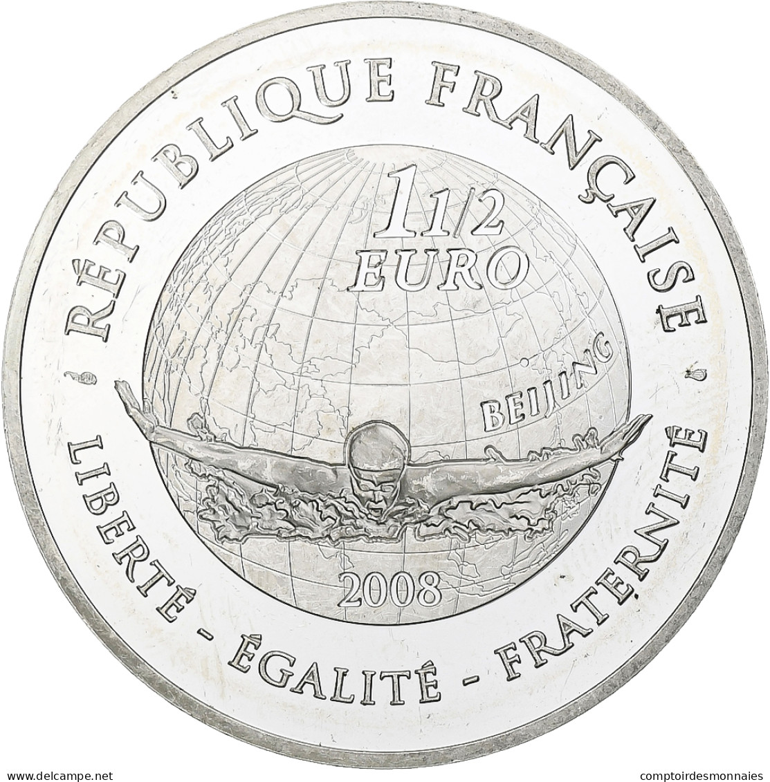 France, 1 1/2 Euro,  Jeux De Pékin, Natation, 2008, Monnaie De Paris, BE - Francia