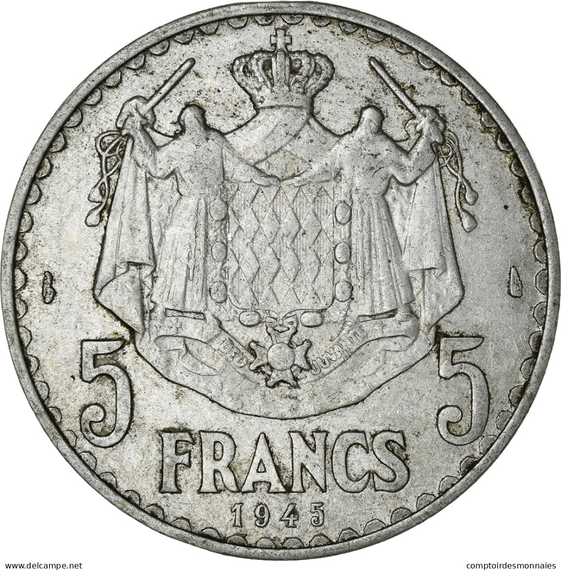 Monnaie, Monaco, Louis II, 5 Francs, 1945, TB+, Aluminium, KM:122 - 1922-1949 Louis II