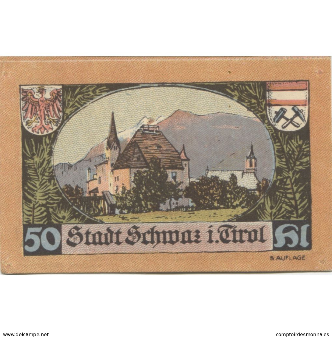 Billet, Autriche, Schwaz, 50 Heller, Château 1920-12-31, SPL, Mehl:FS 983a - Autriche