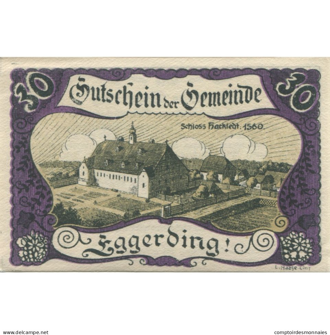 Billet, Autriche, Eggerding, 30 Heller, Château 1920-12-31, SPL, Mehl:FS 166a - Austria